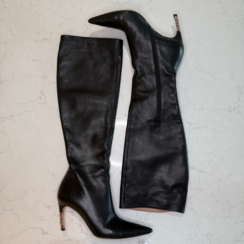 Gucci black knee high Boots with rose gold bamboo heel size 37